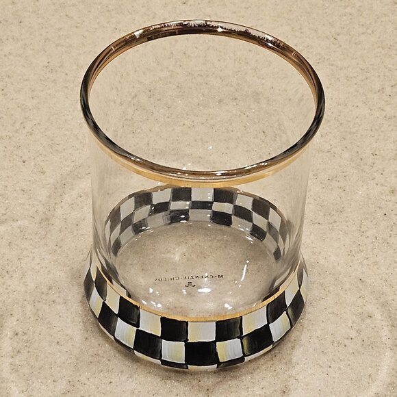 RARE MACKENZIE CHILDS BLACK COURTLY CHECK DOF WHISKEY BAR DRINKING GLASS TUMBLER - Picture 3 of 8